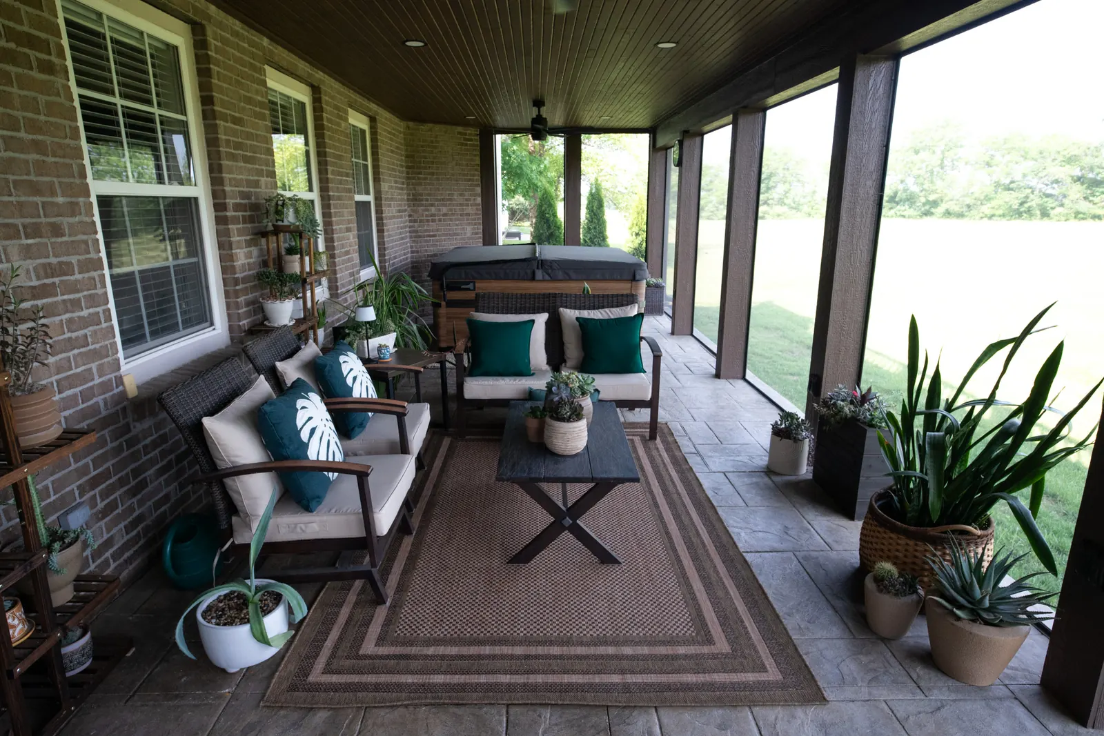 Composite deck under deck drainage stained ceiling fans hottub loung in Westfield.