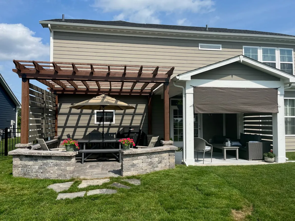 Paver patio cedar pergola in Zionsville.