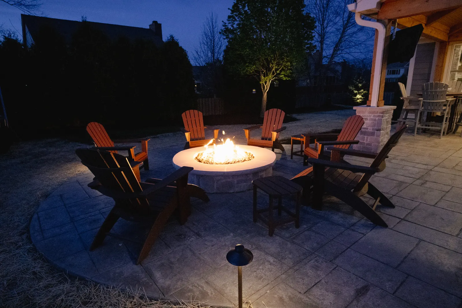 Outdoor gas firepit patio lounge in Carmel.