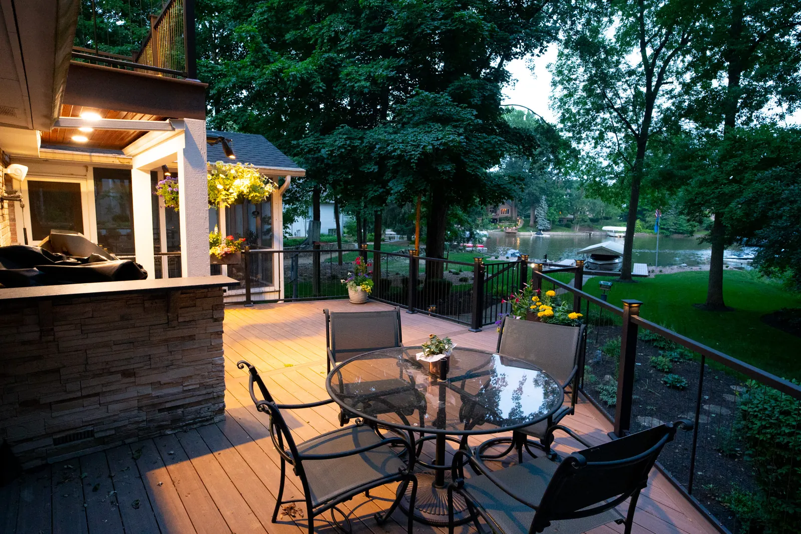 Advanced PVC deck outdoor seating railing geist in Fishers.