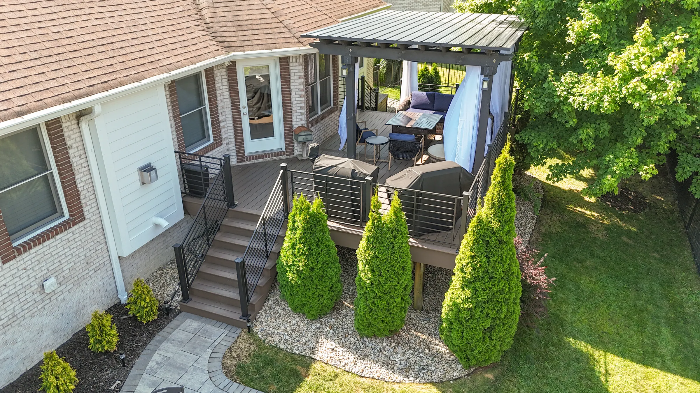 Aerial view paver composite deck in Carmel.