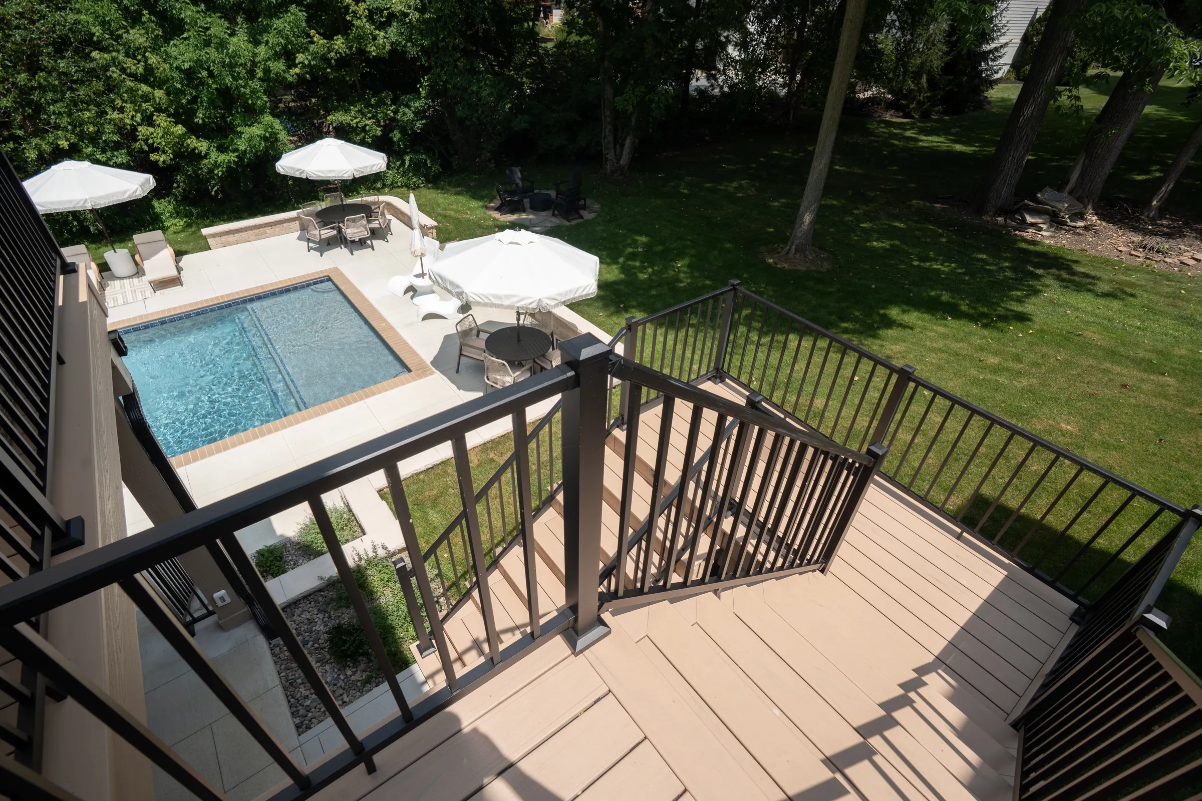 Composite deck stairs with aluminum railing in Indianapolis.