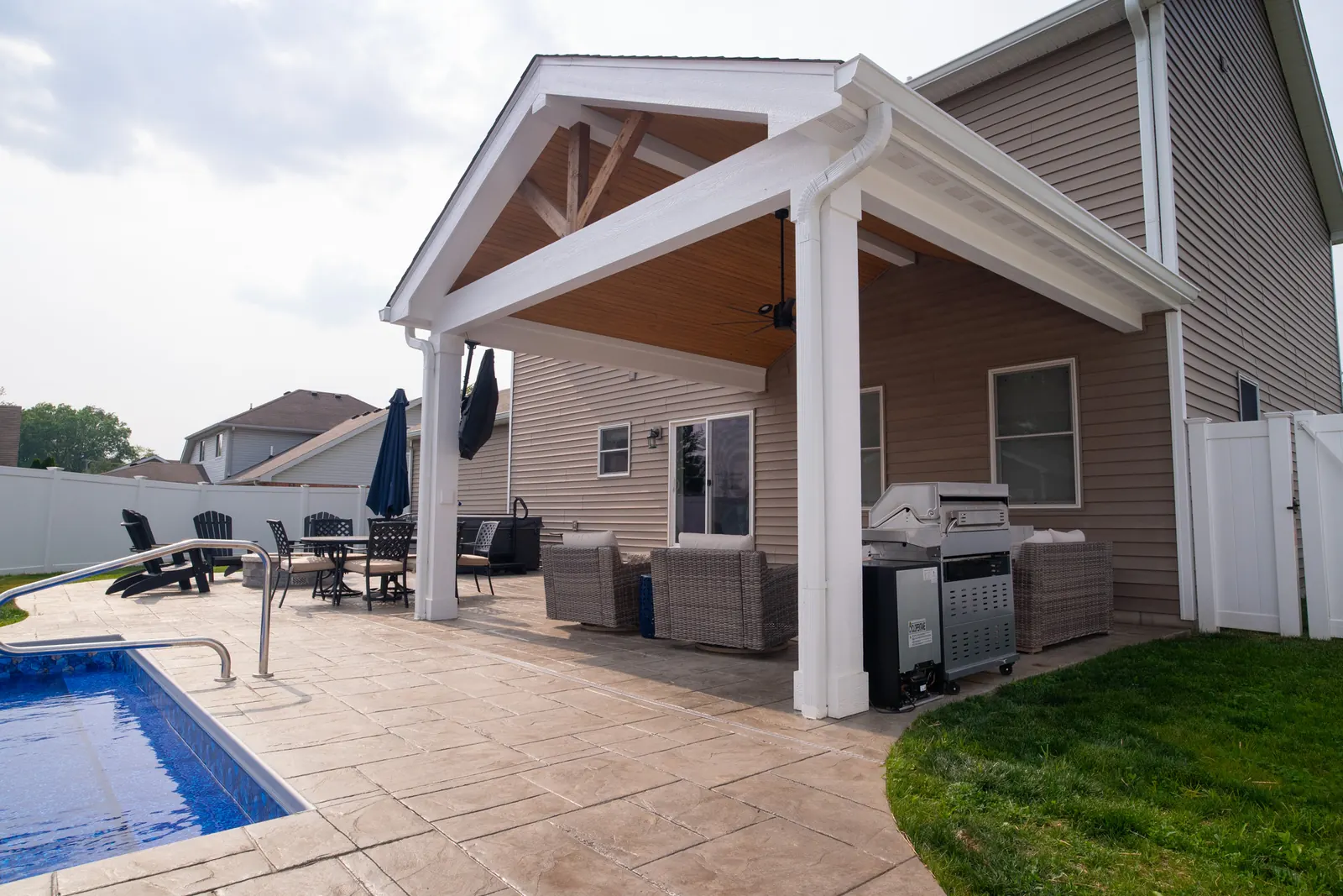 Outdoor structure with patio, grill, couch, and seating in Pendleton.