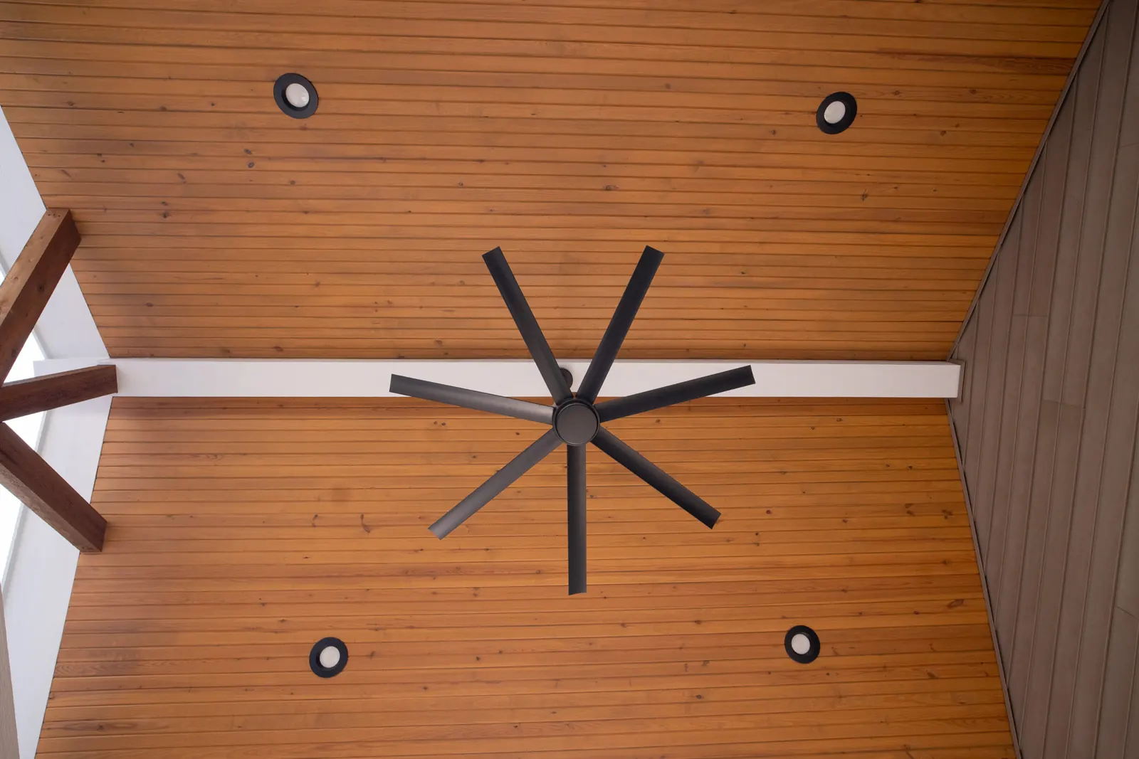 Outdoor structure with wood ceiling and fan in Pendleton.