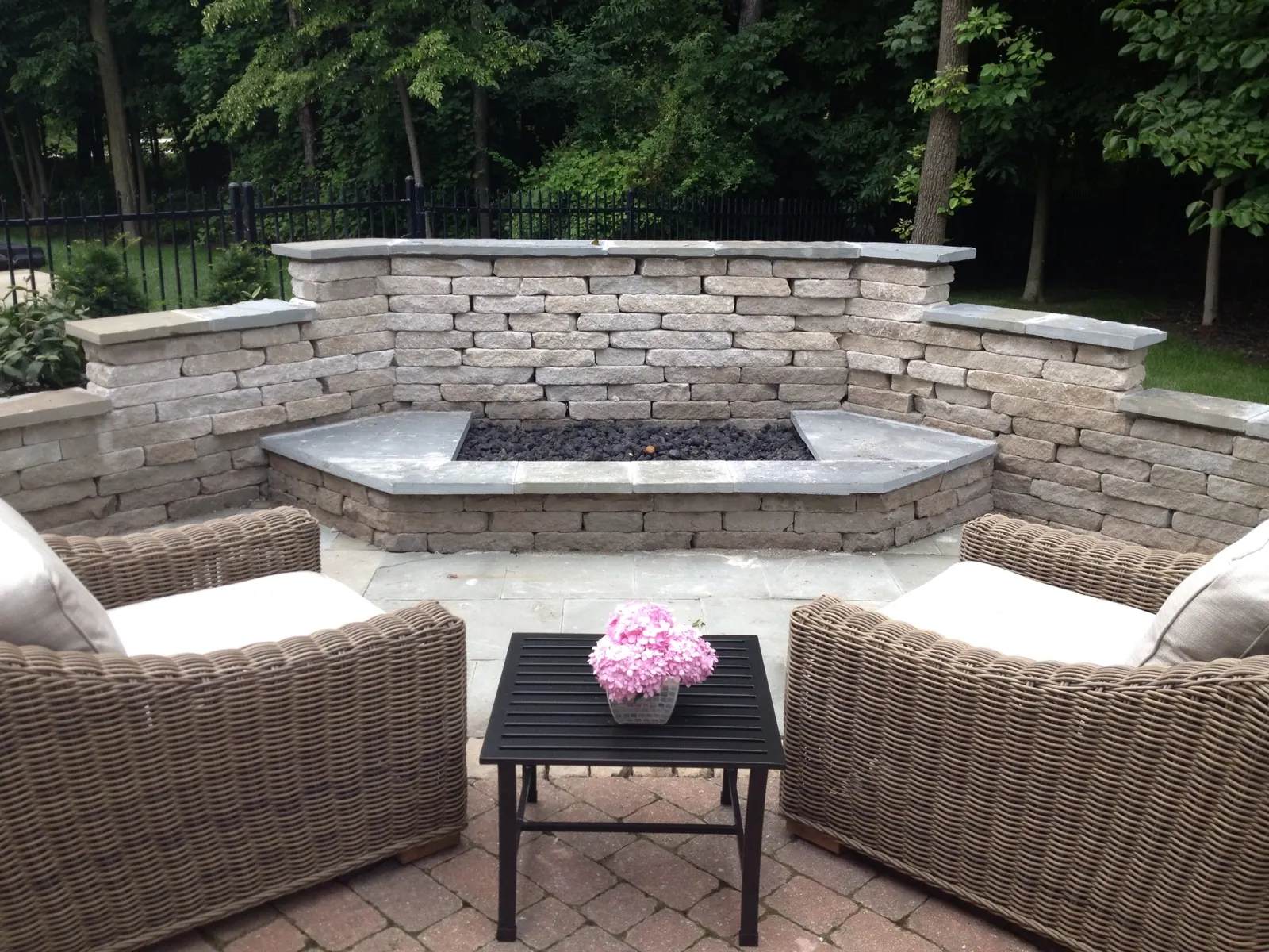Gas fire pit lounge area in Carmel.