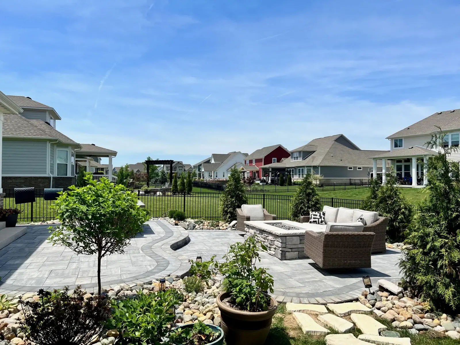 Multi level paver patio fire pit, paver.