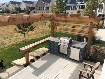 Outdoor kitchen modern pergola patio in Carmel.