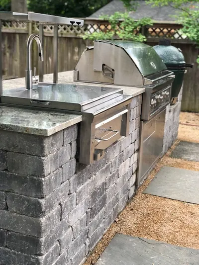 Outdoor kitchen sink grill smoker in Indianapolis.
