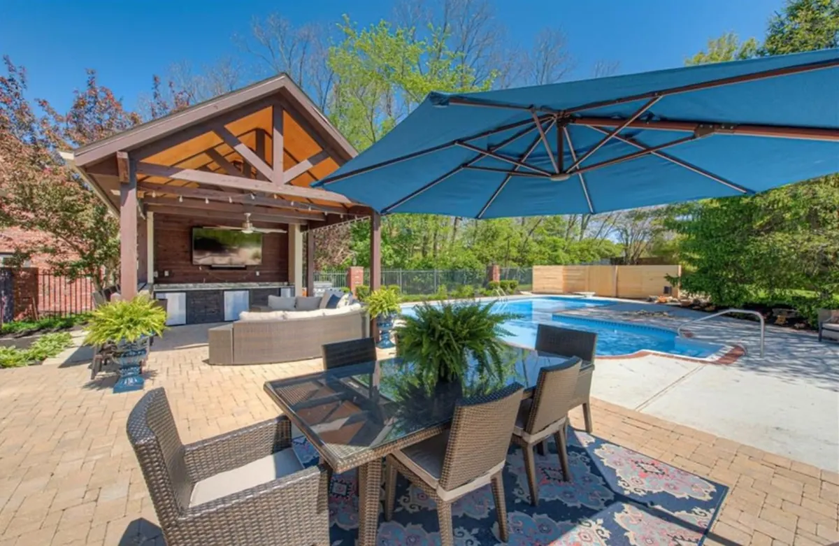 Outdoor living area pool pavillion.