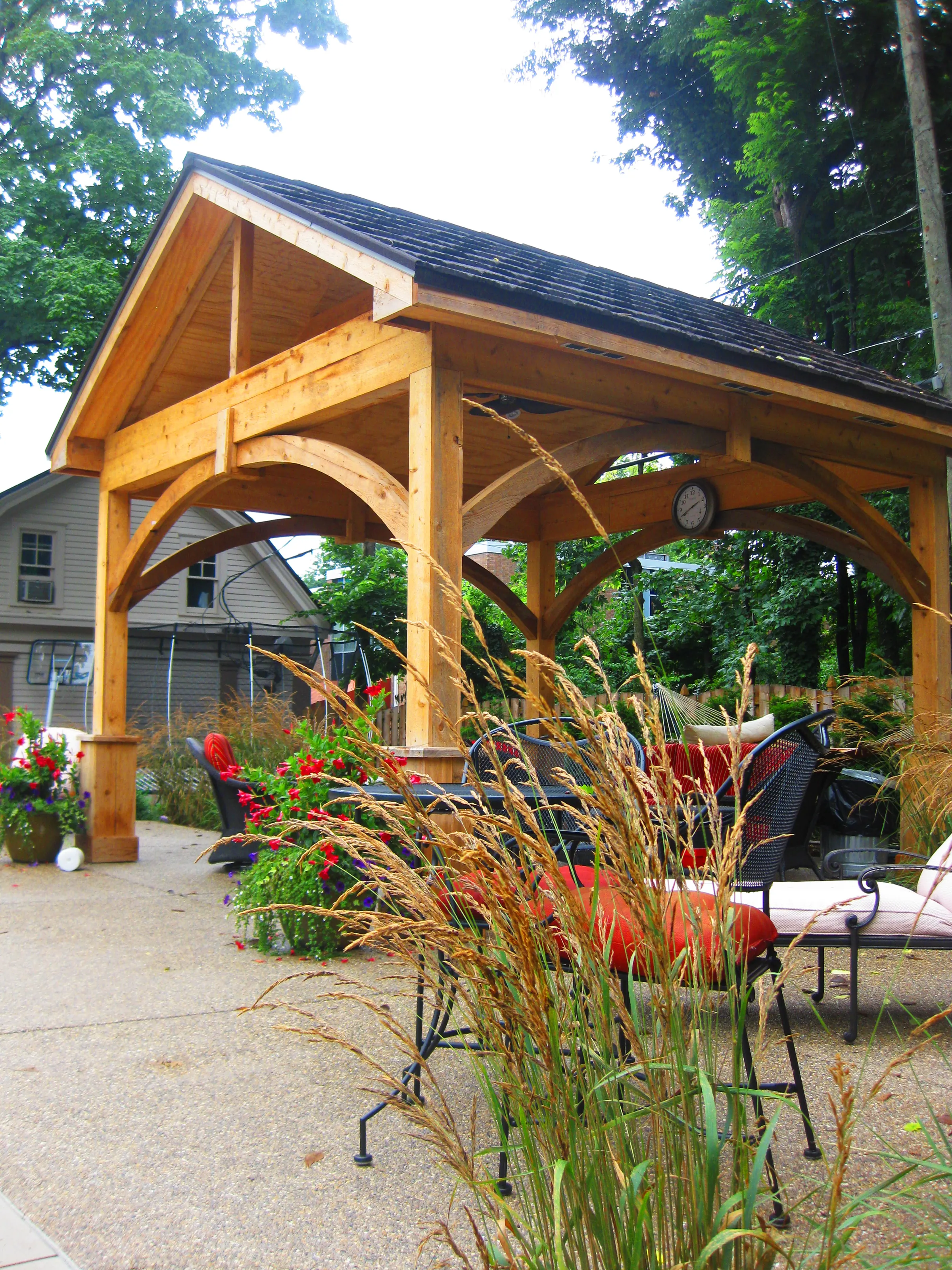 Cedar pavilion with lounge.